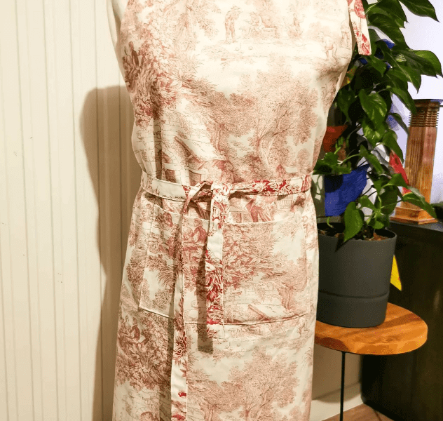 Tablier toile de coton, tablier cuisine, tablier toile de jouy, tablier cadeaux, idée cadeau, cadeaux artisanaux, saruimagine