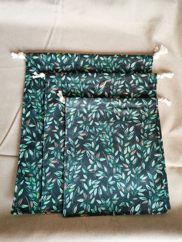 Lot de 3 sacs à vrac en coton vert, sac à vrac, sac zéro déchets , produits zéro déchets, sac à vrac en lot, sac à légume, sac à fruits, sac en coton, saruimagine