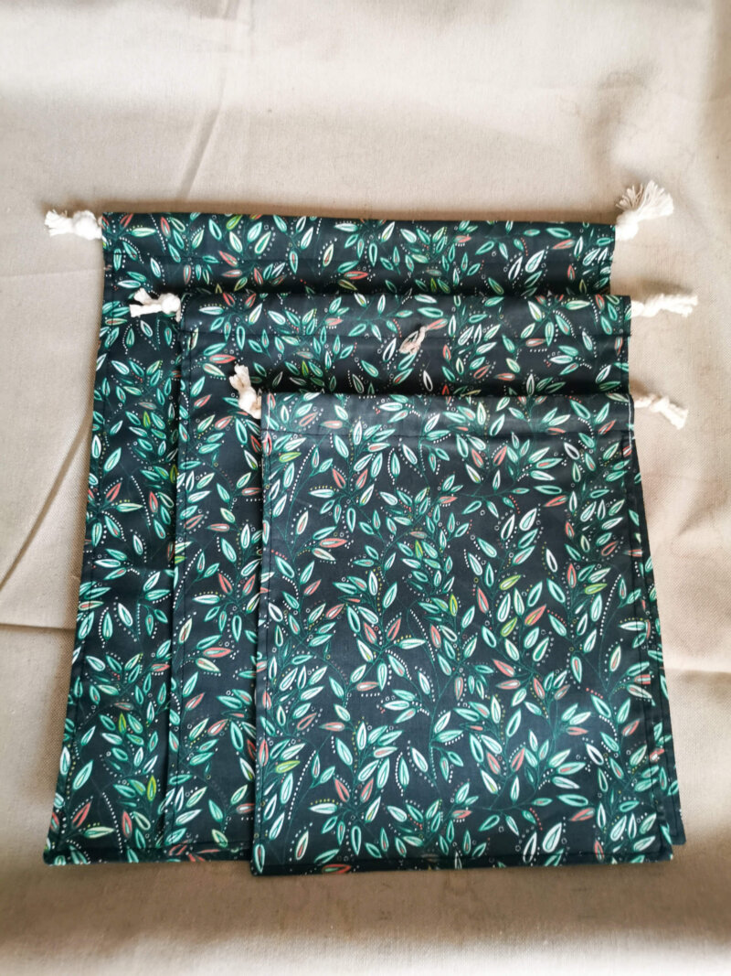 Lot de 3 sacs à vrac en coton vert, sac à vrac, sac zéro déchets , produits zéro déchets, sac à vrac en lot, sac à légume, sac à fruits, sac en coton, saruimagine