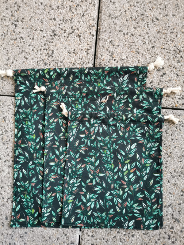 Lot de 3 sacs à vrac en coton vert, sac à vrac, sac zéro déchets , produits zéro déchets, sac à vrac en lot, sac à légume, sac à fruits, sac en coton, saruimagine