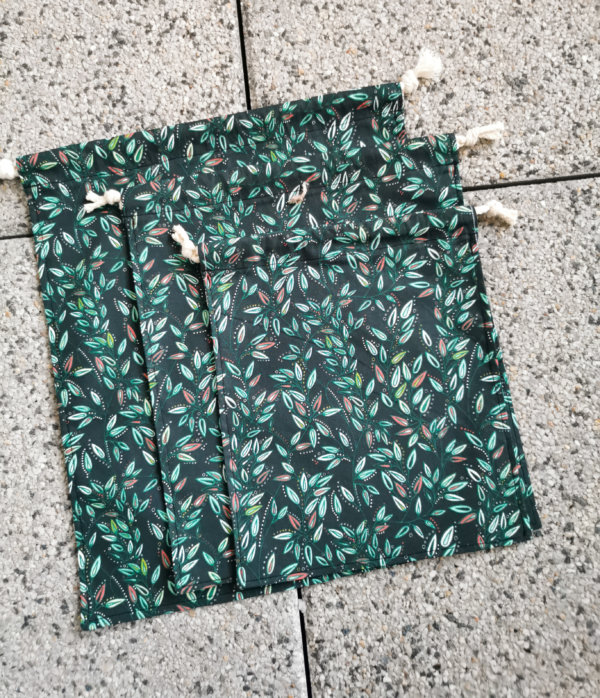 Lot de 3 sacs à vrac en coton vert, sac à vrac, sac zéro déchets , produits zéro déchets, sac à vrac en lot, sac à légume, sac à fruits, sac en coton, saruimagine