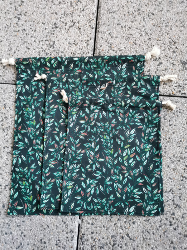 Lot de 3 sacs à vrac en coton vert, sac à vrac, sac zéro déchets , produits zéro déchets, sac à vrac en lot, sac à légume, sac à fruits, sac en coton, saruimagine