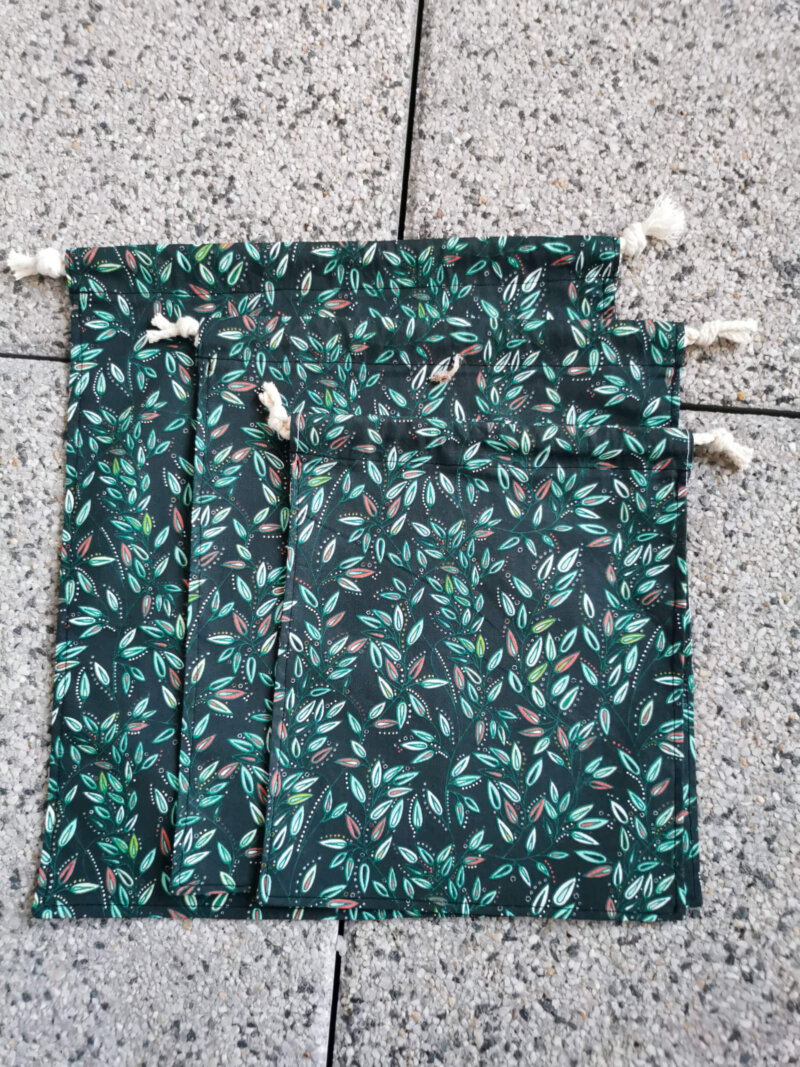Lot de 3 sacs à vrac en coton vert, sac à vrac, sac zéro déchets , produits zéro déchets, sac à vrac en lot, sac à légume, sac à fruits, sac en coton, saruimagine