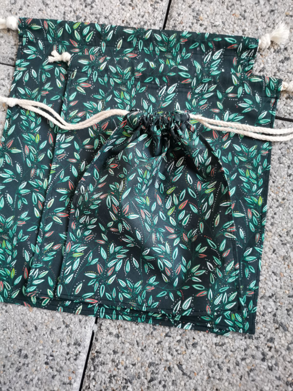 Lot de 3 sacs à vrac en coton vert, sac à vrac, sac zéro déchets , produits zéro déchets, sac à vrac en lot, sac à légume, sac à fruits, sac en coton, saruimagine