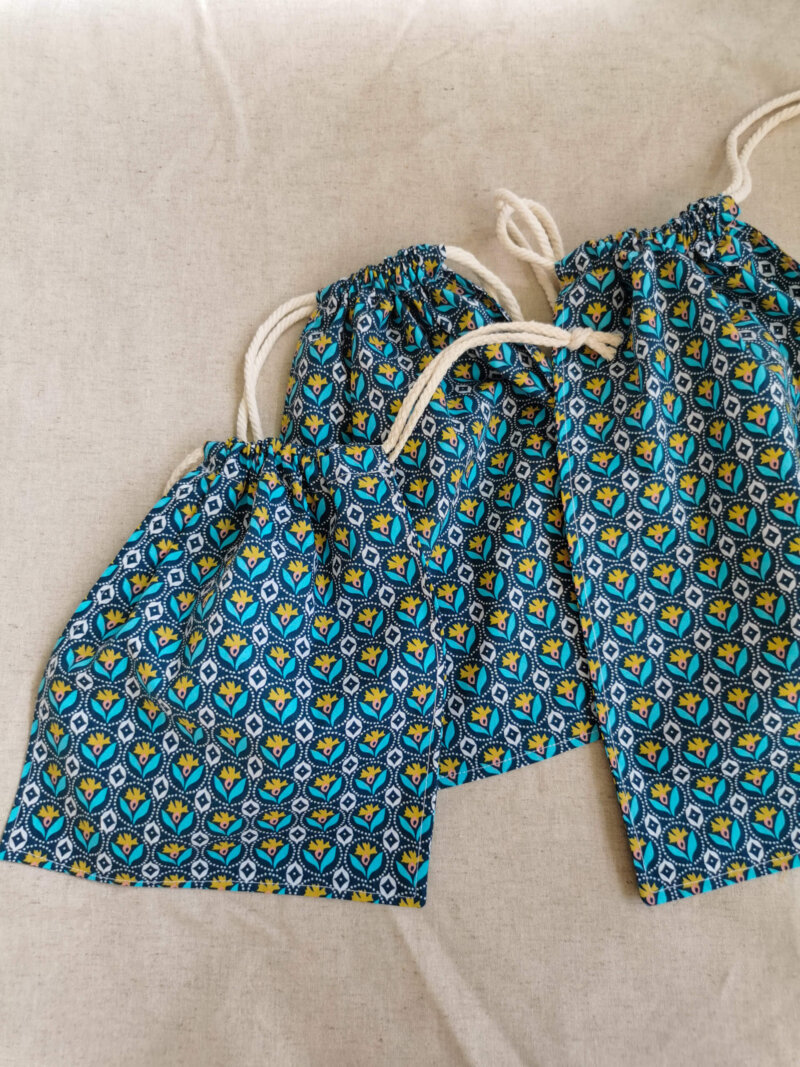 Lot de 3 sacs à vrac bleu, sac à vrac, sac zéro déchets , produits zéro déchets, sac à vrac en lot, sac à légumes, sac à fruits, sac en coton, saruimagine