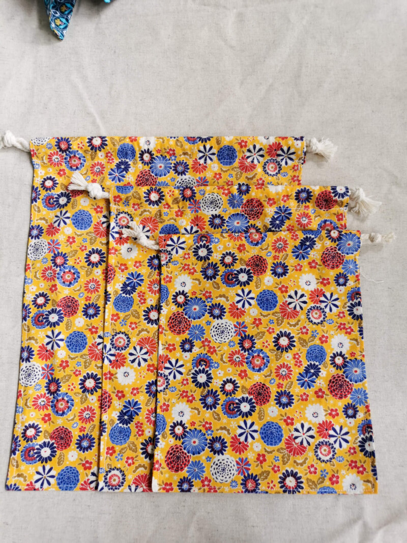 Lot de 3 sacs à vrac jaune, Lot de 3 sacs à vrac bleu, sac à vrac, sac zéro déchets , produits zéro déchets, sac à vrac en lot, sac à légumes, sac à fruits, sac en coton, saruimagine