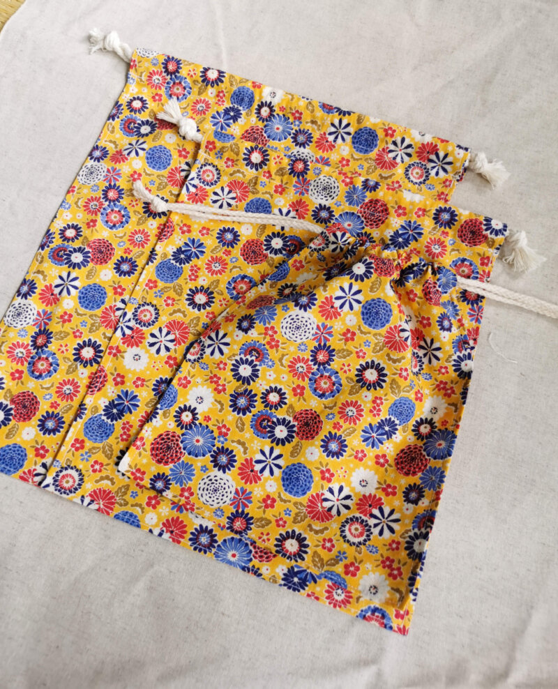 Lot de 3 sacs à vrac jaune, Lot de 3 sacs à vrac bleu, sac à vrac, sac zéro déchets , produits zéro déchets, sac à vrac en lot, sac à légumes, sac à fruits, sac en coton, saruimagine