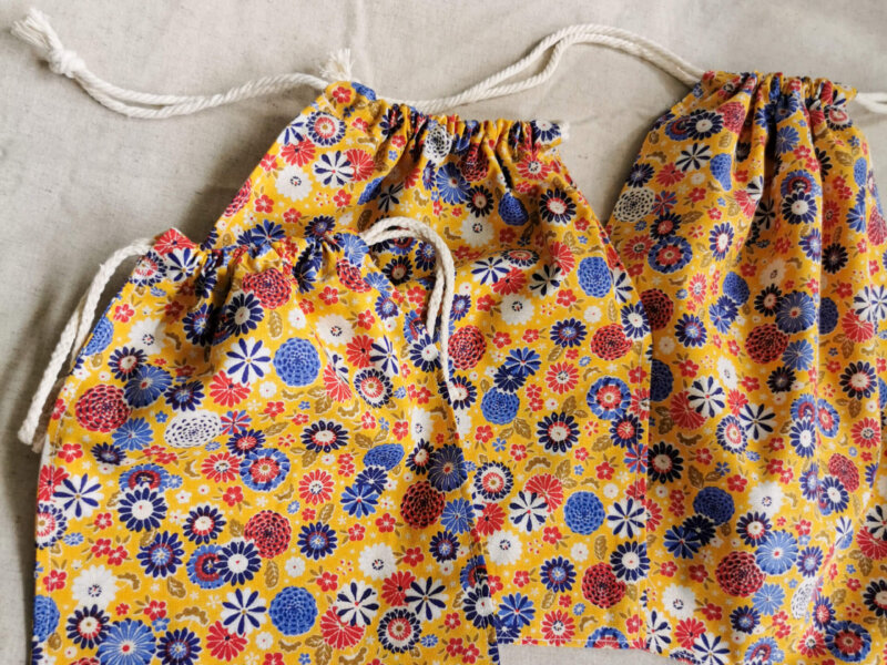 Lot de 3 sacs à vrac jaune, Lot de 3 sacs à vrac bleu, sac à vrac, sac zéro déchets , produits zéro déchets, sac à vrac en lot, sac à légumes, sac à fruits, sac en coton, saruimagine