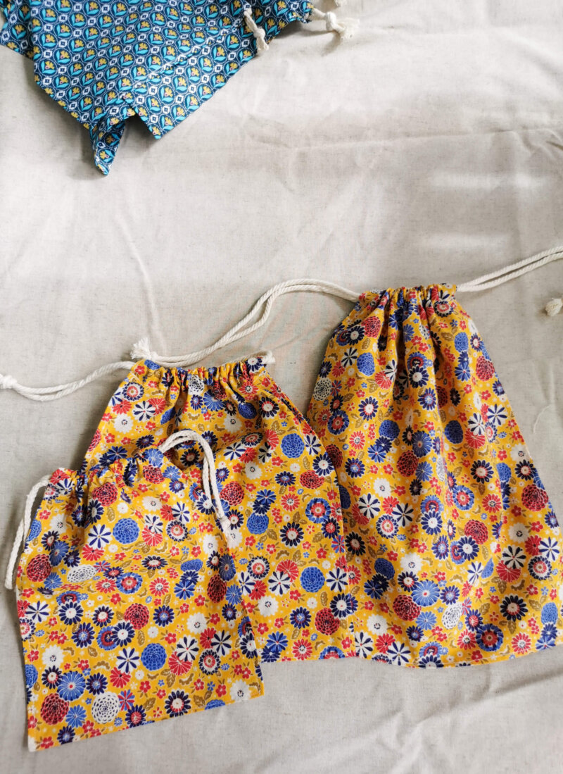 Lot de 3 sacs à vrac jaune, Lot de 3 sacs à vrac bleu, sac à vrac, sac zéro déchets , produits zéro déchets, sac à vrac en lot, sac à légumes, sac à fruits, sac en coton, saruimagine