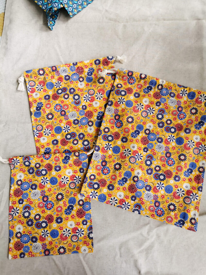 Lot de 3 sacs à vrac jaune, Lot de 3 sacs à vrac bleu, sac à vrac, sac zéro déchets , produits zéro déchets, sac à vrac en lot, sac à légumes, sac à fruits, sac en coton, saruimagine