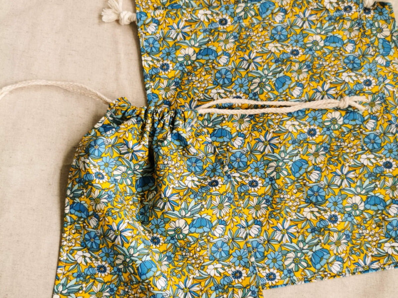 Lot de 3 sacs à vrac jaune fleurs, Lot de 3 sacs à vrac bleu, sac à vrac, sac zéro déchets , produits zéro déchets, sac à vrac en lot, sac à légumes, sac à fruits, sac en coton, saruimagine