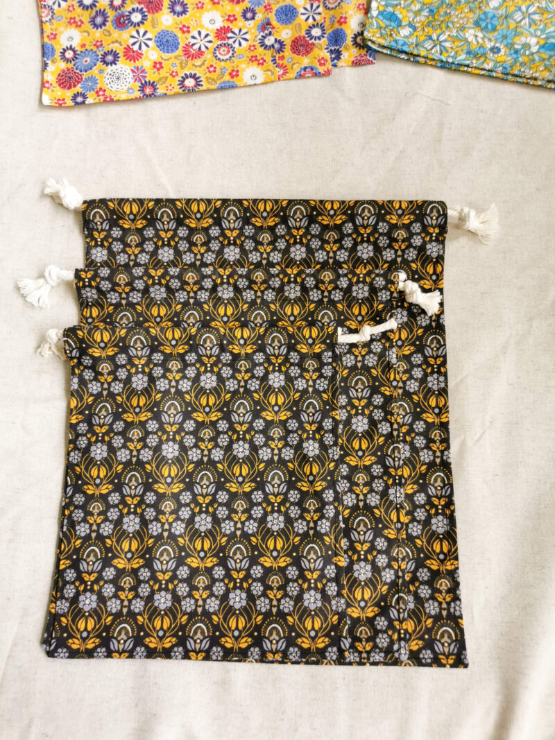 Lot de 3 sacs à vrac noir, Lot de 3 sacs à vrac bleu, sac à vrac, sac zéro déchets , produits zéro déchets, sac à vrac en lot, sac à légumes, sac à fruits, sac en coton, saruimagine