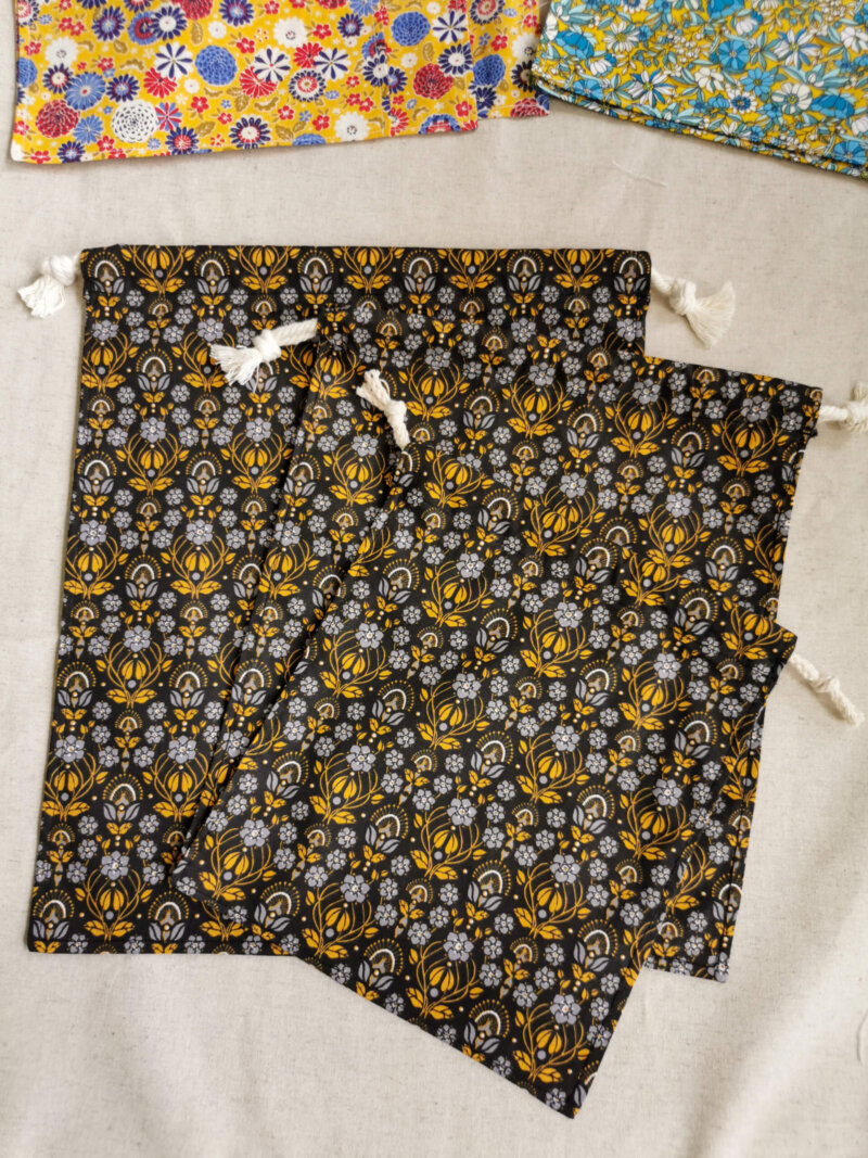 Lot de 3 sacs à vrac noir, Lot de 3 sacs à vrac bleu, sac à vrac, sac zéro déchets , produits zéro déchets, sac à vrac en lot, sac à légumes, sac à fruits, sac en coton, saruimagine