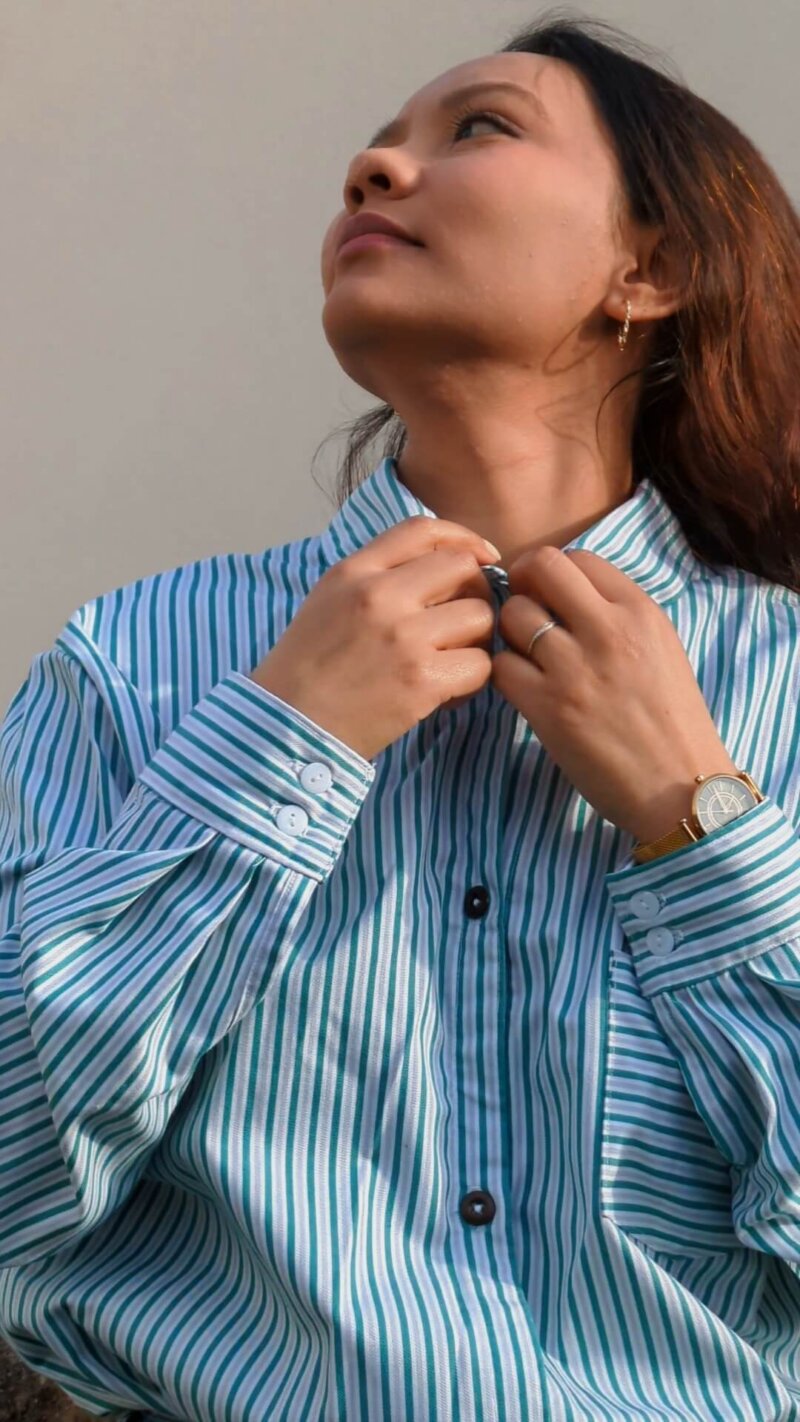 Chemise classique sergé de coton rayures verticales vertes, chemise faite main, chemise classique artisanale, chemise à rayure,chemise classique à rayures, chemise, saruuimagine