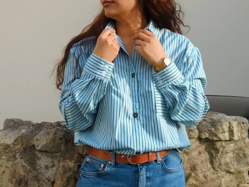 Chemise classique sergé de coton rayures verticales vertes, chemise faite main, chemise classique artisanale, chemise à rayure,chemise classique à rayures, chemise, saruuimagine