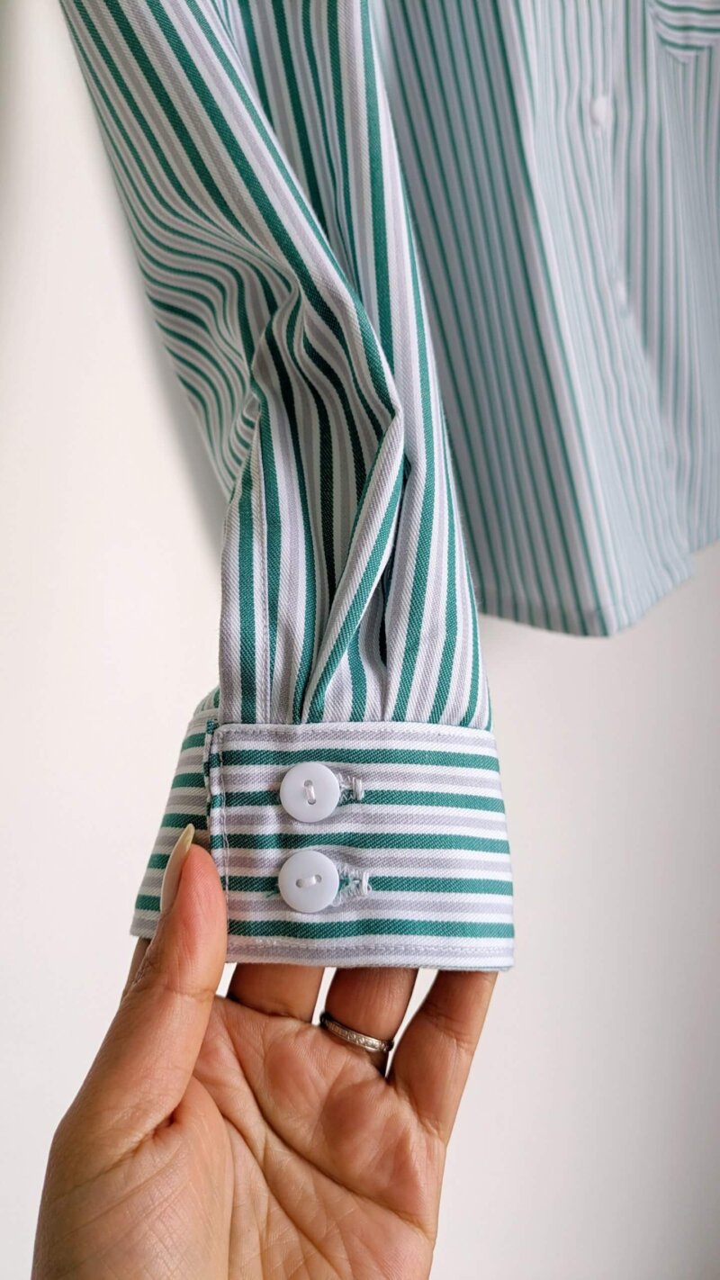 Chemise classique sergé de coton rayures verticales vertes, chemise faite main, chemise classique artisanale, chemise à rayure,chemise classique à rayures, chemise, saruuimagine