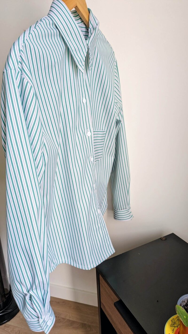Chemise classique sergé de coton rayures verticales vertes, chemise faite main, chemise classique artisanale, chemise à rayure,chemise classique à rayures, chemise, saruuimagine